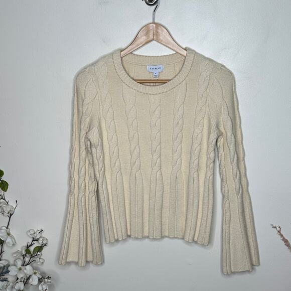 EVEREVE McKinnon Bell Sleeve Pullover Cable Knit Sweater Cream Ivory Sz XL {3D4} - Picture 3 of 6